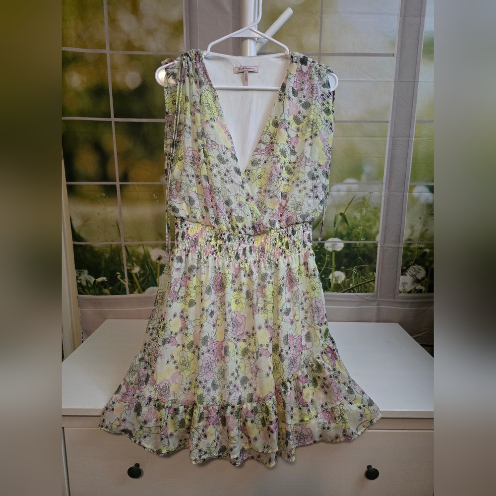 BCBG Generation Floral Smocked Waist Mini Dress | Size L